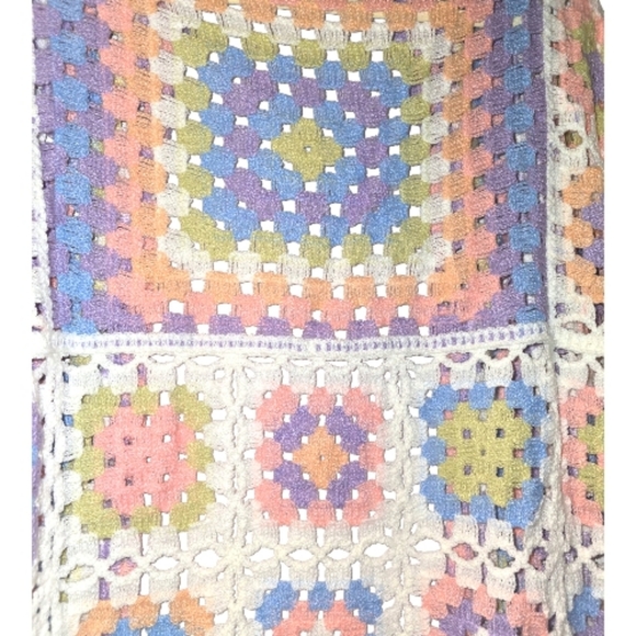 POL Pastel Crochet Granny Square Duster Kimono Cardigan OSFA - Picture 8 of 11
